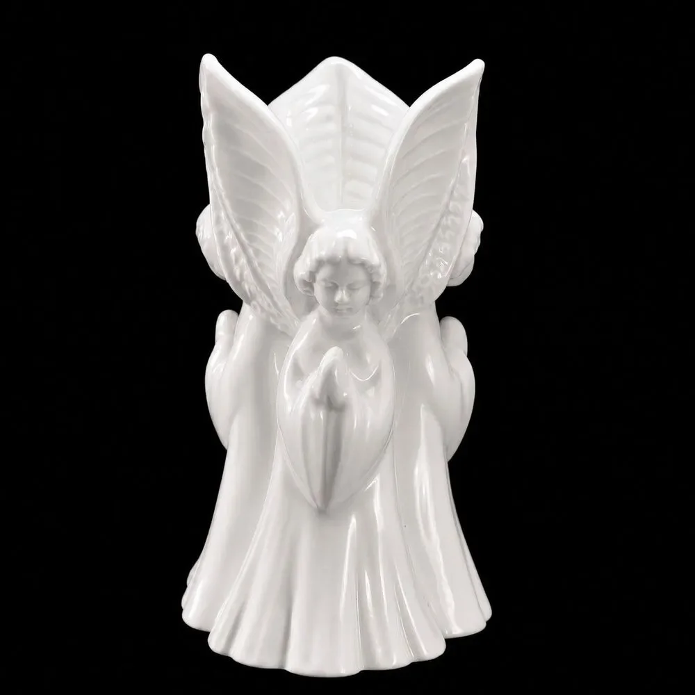 2 Vintage White Ceramic Angel Taper Candle Christmas Candlestick Holders 6